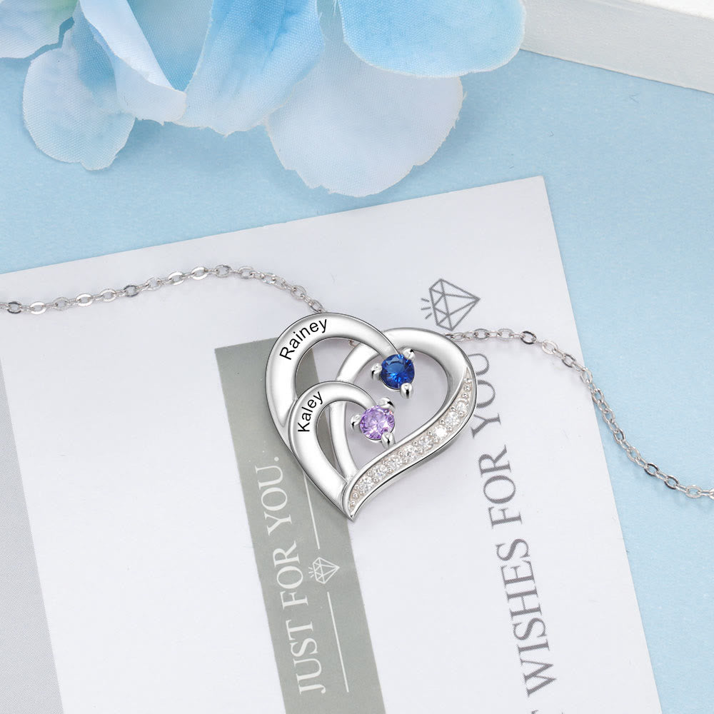 Olivenorma Personalized Birthstones Engraved Heart Necklace