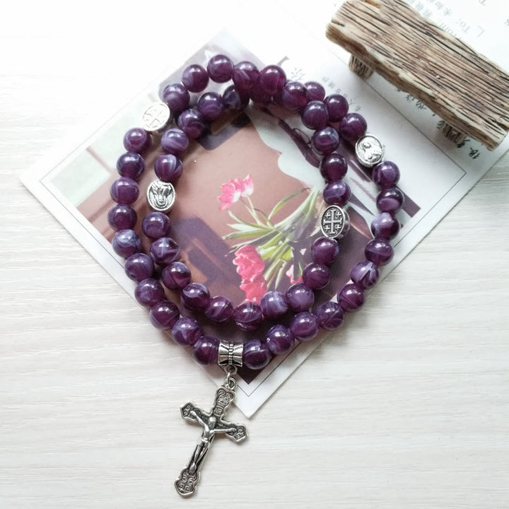 Olivenorma Amethyst Cross Pendant Rosary Bracelet