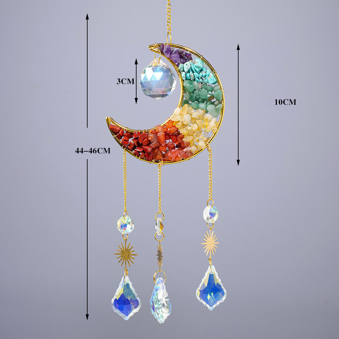 Olivenorma Natural Colorful Crystal Gravel Moon Sun Wind Chime