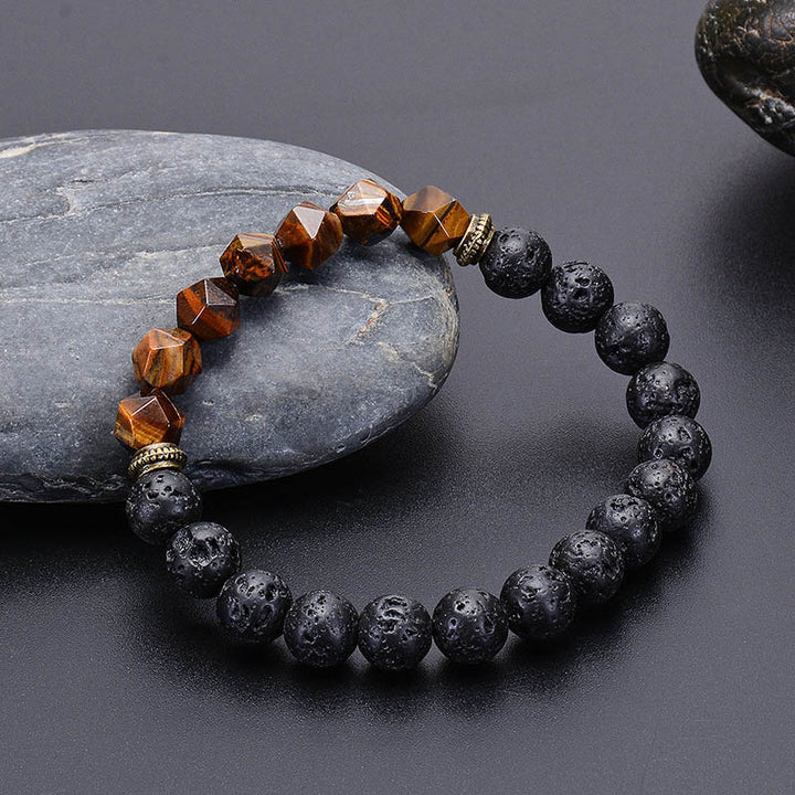 Tiger Eye With Lava Stone Protection Bracelet