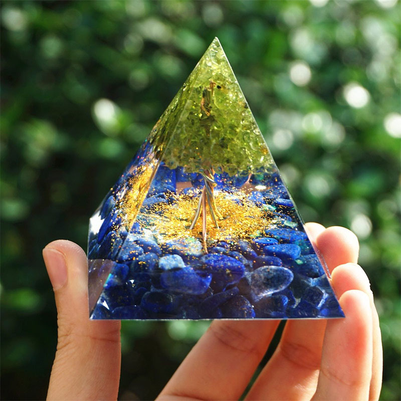 Olivenorma Tree of Life Peridot With Lapis Lazuli Orgone Pyramid