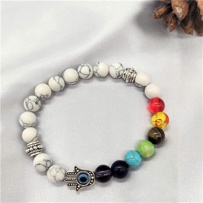 Olivenorma Colorful Chakra Evil Eye Hamsa Beaded Bracelet