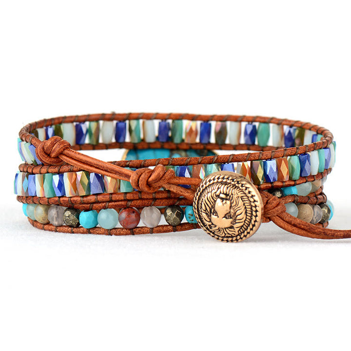 Olivenorma Oval Turquoise Bracelet Crystal Bead Woven Wrap Bracelet