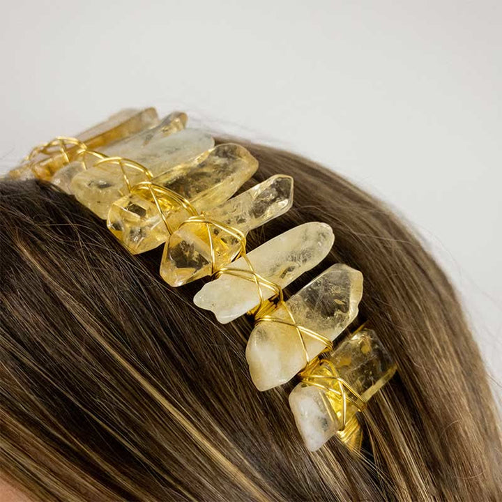 Olivenorma Citrine Gold Bridal Headband Crystal Crown