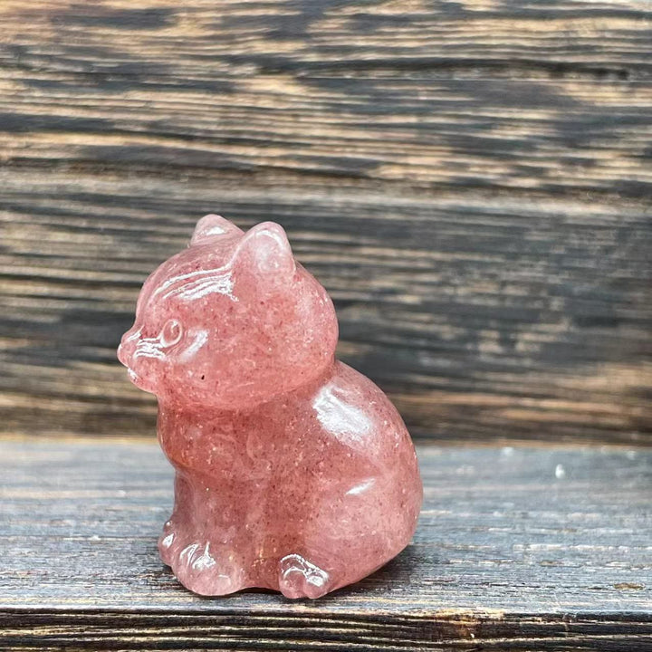 Olivenorma Natural Stone 1.2 Inch Cute Kitten Gemstone Decoration - Strawberry Quartz - image 44