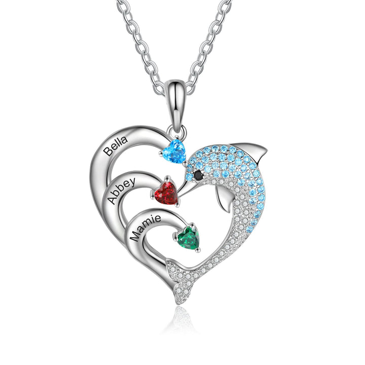 Olivenorma Heart Dolphin Necklace Engraved Stone Pendant Necklace