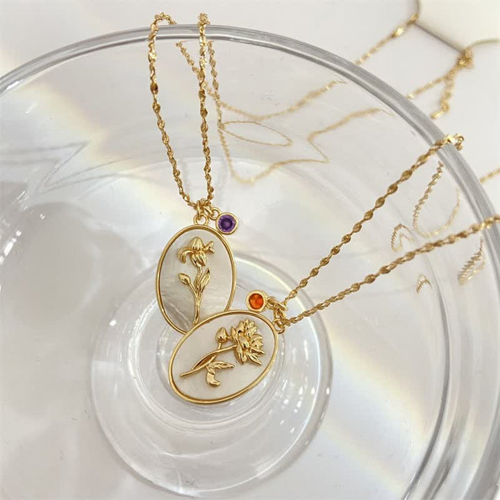 Olivenorma Birth Stone With Birth Flower Necklace - image 13
