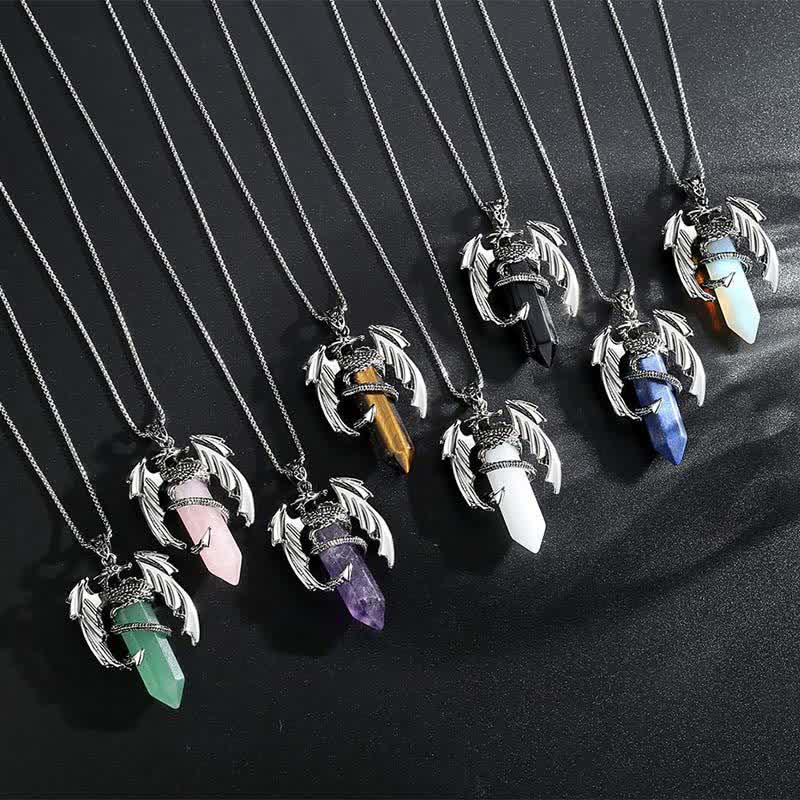 Olivenorma Vintage Dragon Crystal Healing Stone Reiki Necklace