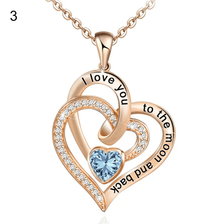 FREE Today: "I Love You to the Moon and Back" – Eternal Hearts Birthstone Necklace - Rosegold - March - Card Style Two - image 38