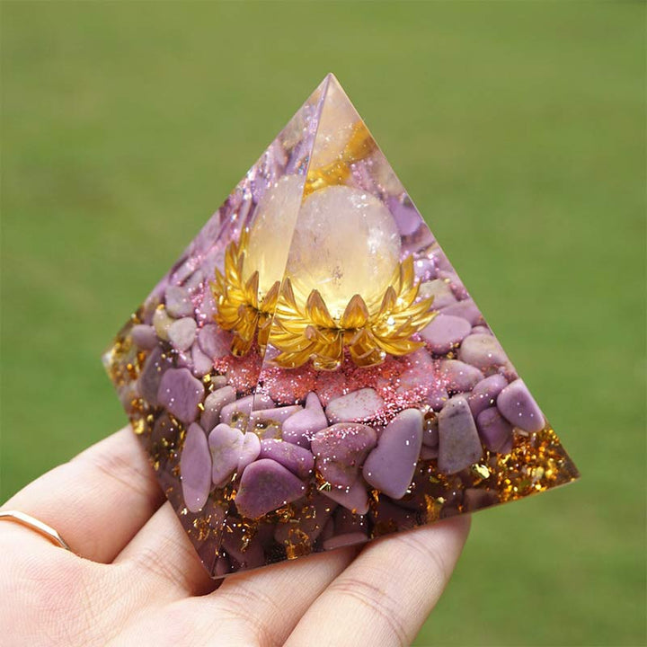 Olivenorma Lepidolite With Rose Quartz Healing Orgone Pyramid