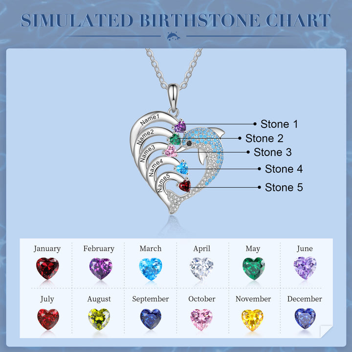 Olivenorma Heart Dolphin Necklace Engraved Stone Pendant Necklace - Silver - 5 Birthstone - image 4