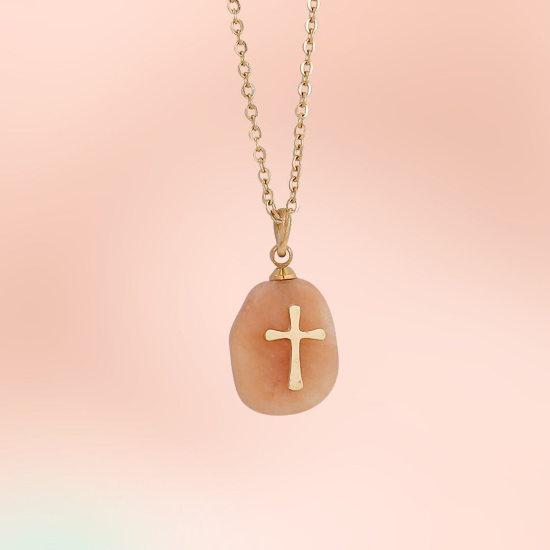 Olivenorma Natural Stone Cross Pendant Necklace