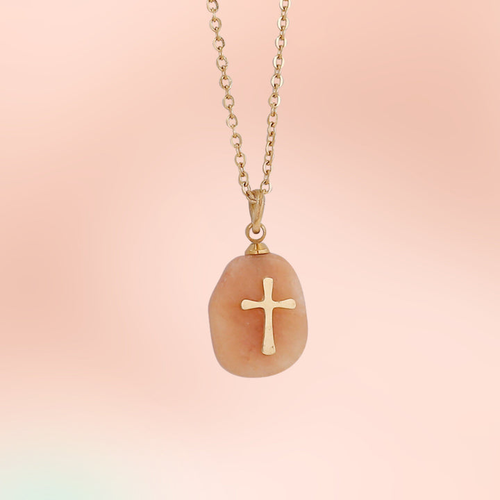 Olivenorma Natural Stone Cross Pendant Necklace