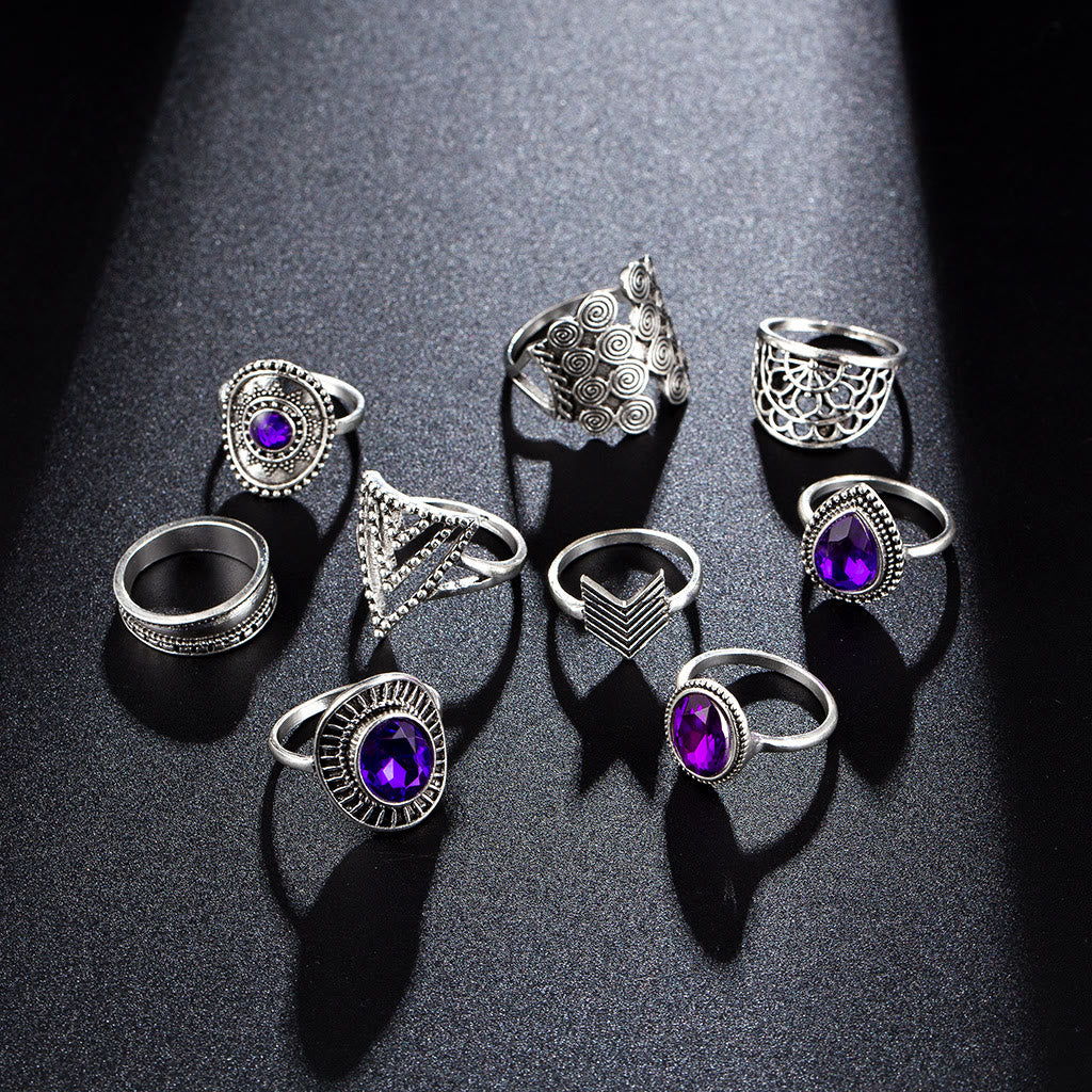 Olivenorma Vintage Purple Zircon Hollow 9 Piece Ring Set