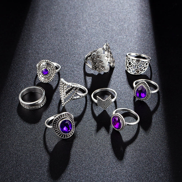 Olivenorma Vintage Purple Zircon Hollow 9 Piece Ring Set