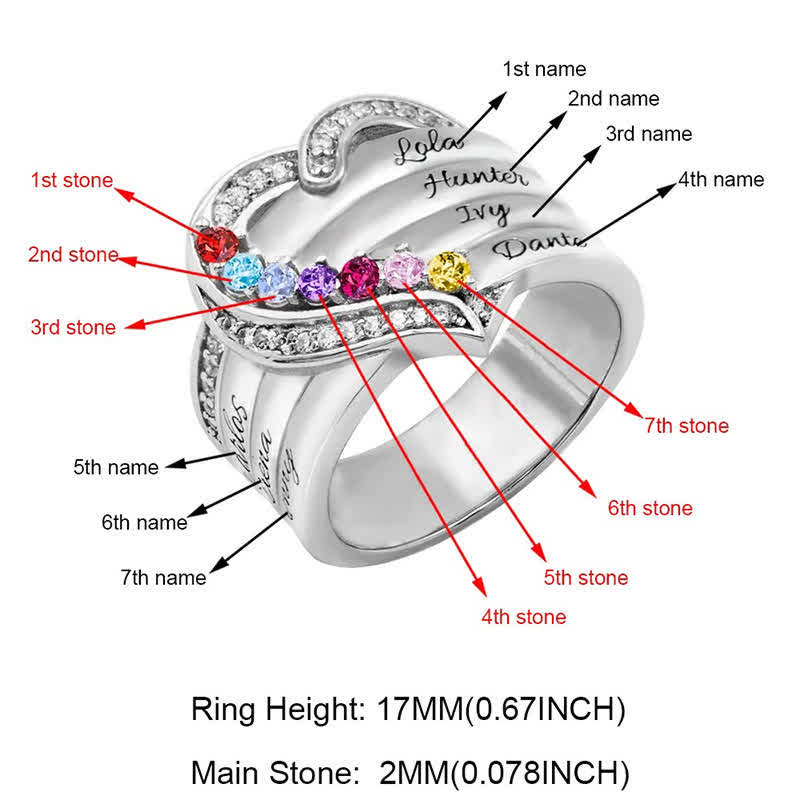 Olivenorma Creative Heart Personalized and Engraved Birthstones Ring - image 11
