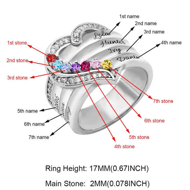 Olivenorma Creative Heart Personalized and Engraved Birthstones Ring - image 11