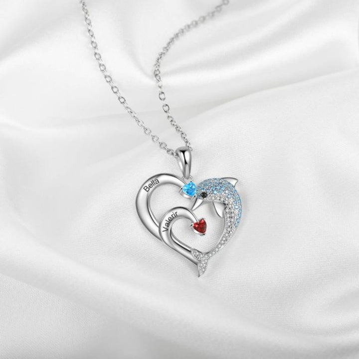 Olivenorma Heart Dolphin Necklace Engraved Stone Pendant Necklace