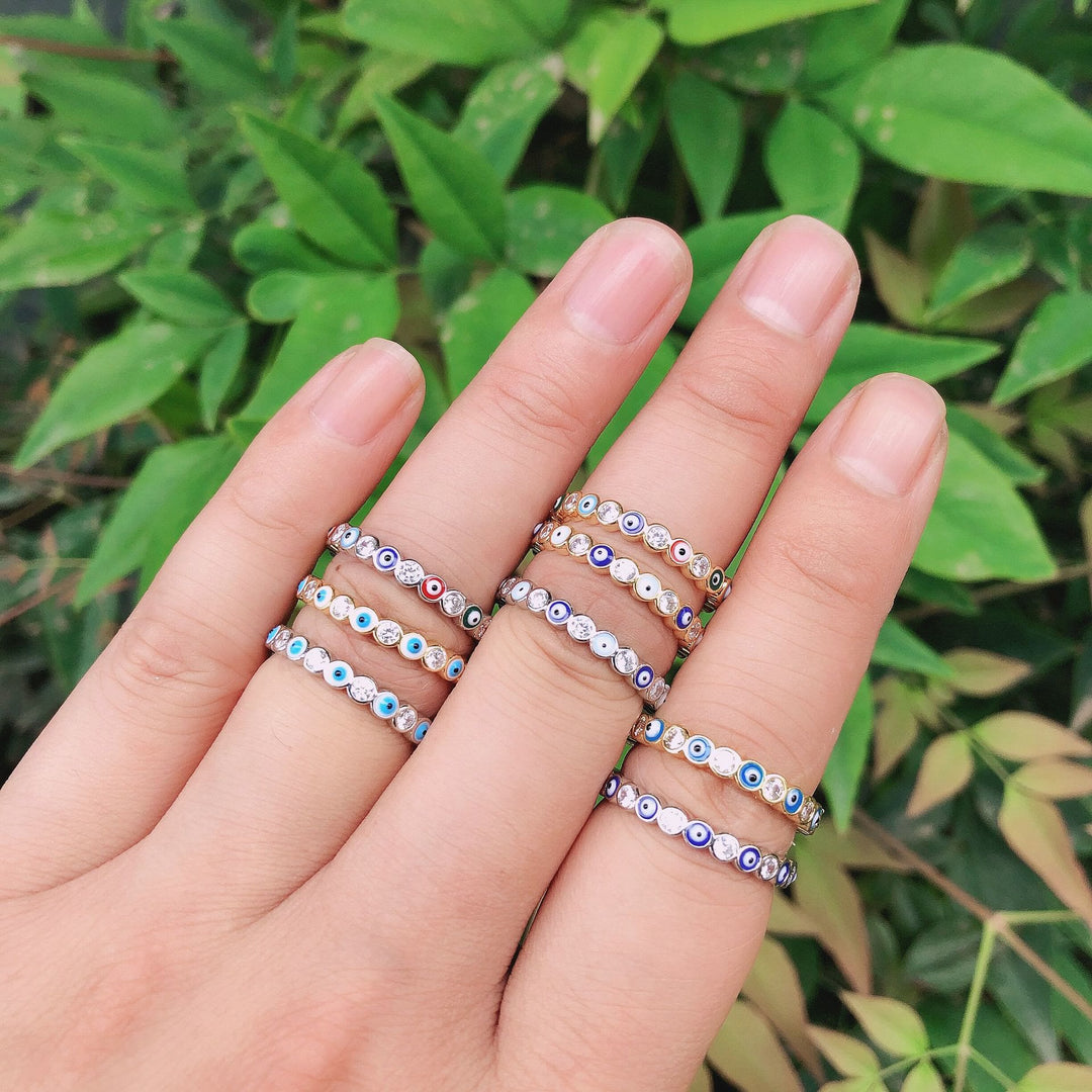 Olivenorma Colorful Evil Eye White Zircon Adjustable Ring