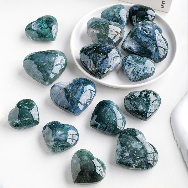 Olivenorma Moss Agate Polished Play Stone Crystal Heart