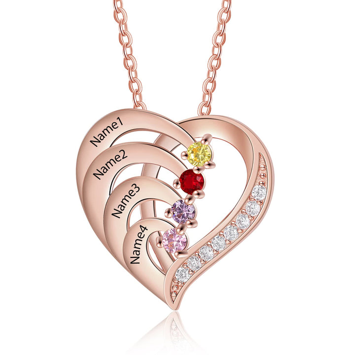 Olivenorma Personalized Birthstones Engraved Heart Necklace