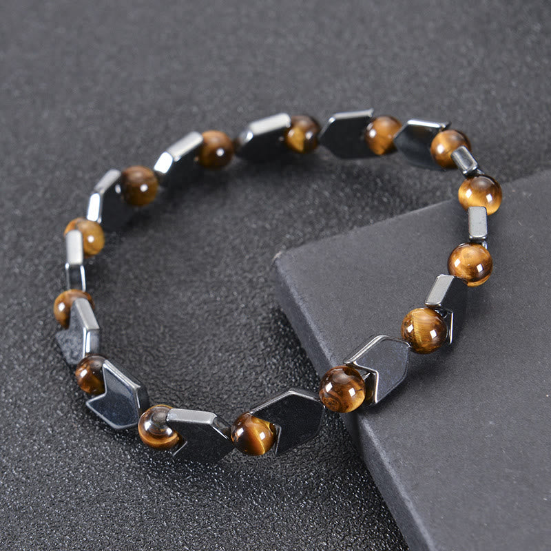 Olivenorma Arrow Hematite Tiger Eye Beaded Men Bracelet