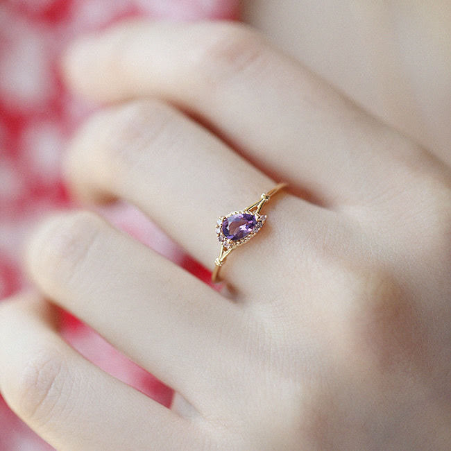 Olivenorma Amethyst White Zircon Water Drop Open Adjustable Ring