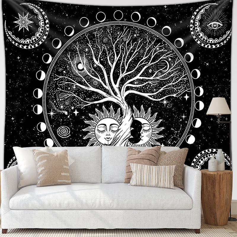 Olivenorma Black White Tree Of Life Tapestry