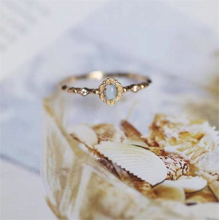 Olivenorma Vintage Natural Aquamarine Daisy Flowers Ring