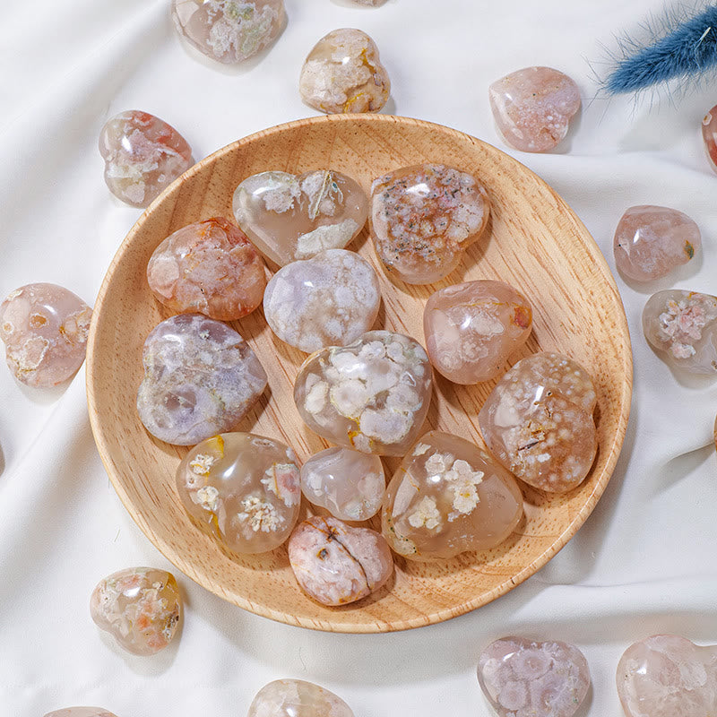 Olivenorma Cherry Blossom Agate Polished Play Stone Crystal Heart