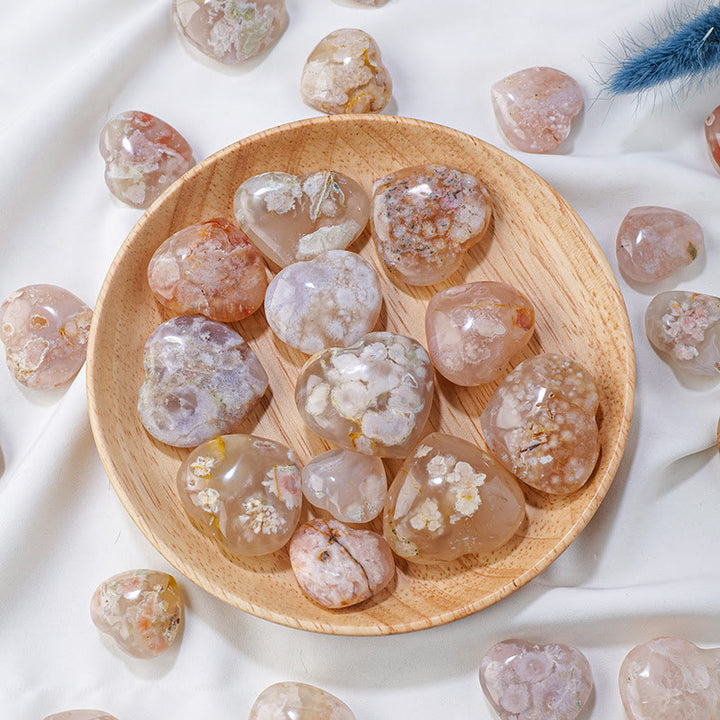 Olivenorma Cherry Blossom Agate Polished Play Stone Crystal Heart