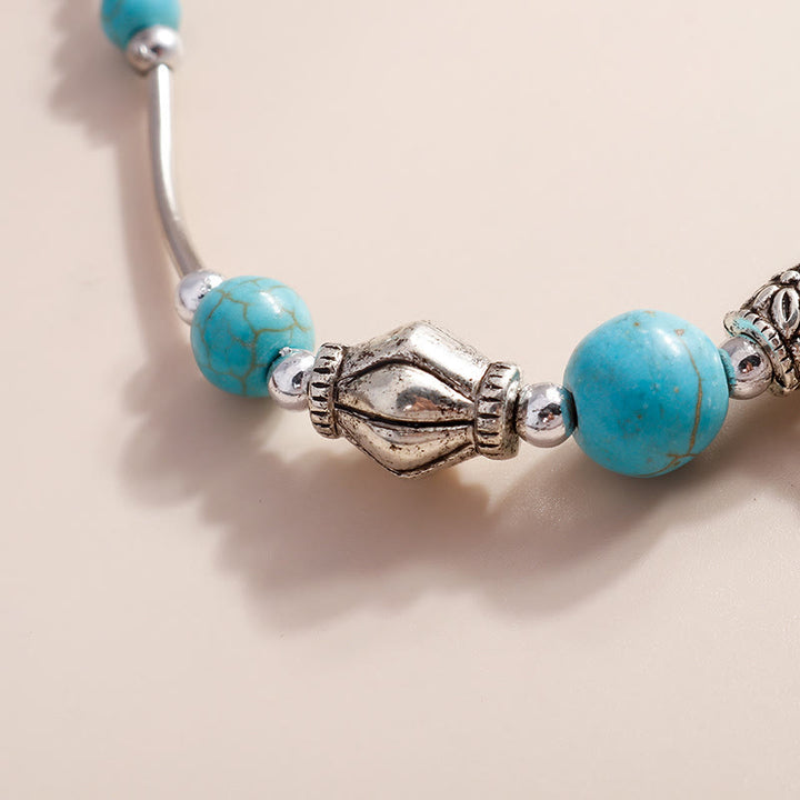 Olivenorma Turquoise Beaded Silver Cross Pendant Bracelet