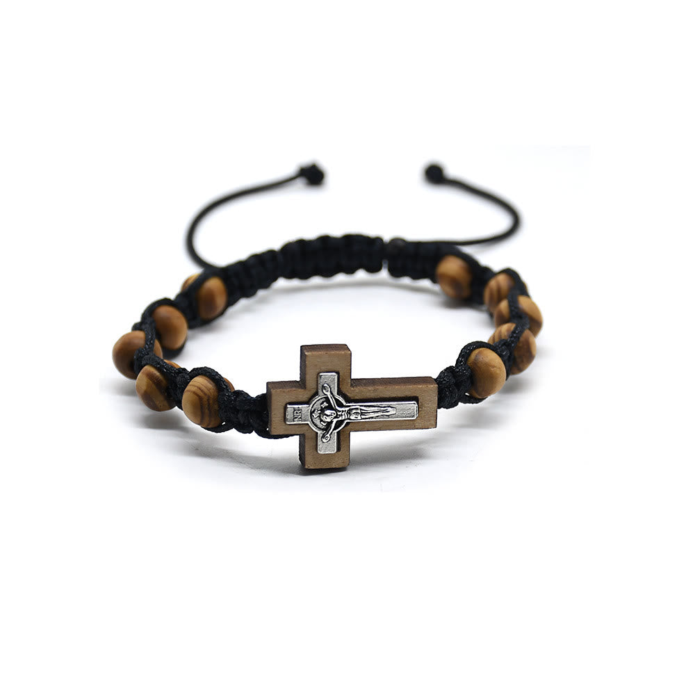 Olivenorma Cross Jesus Wooden Rosary Wrap Bracelet