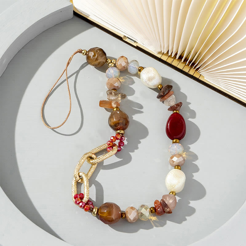 Olivenorma Natural Irregular Stone Beaded Chain Phone Strap - Red Agate - image 1