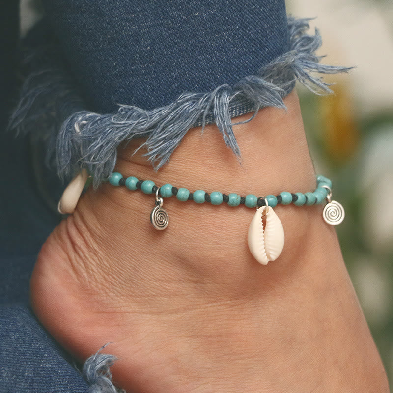 Olivenorma Natural Turquoise Beaded Shell Pendant Bracelet Anklet