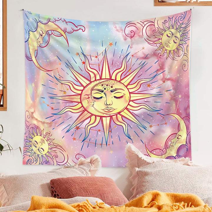 Olivenorma Pastel Pink Tie Dye Sun Moon Sky Tapestry