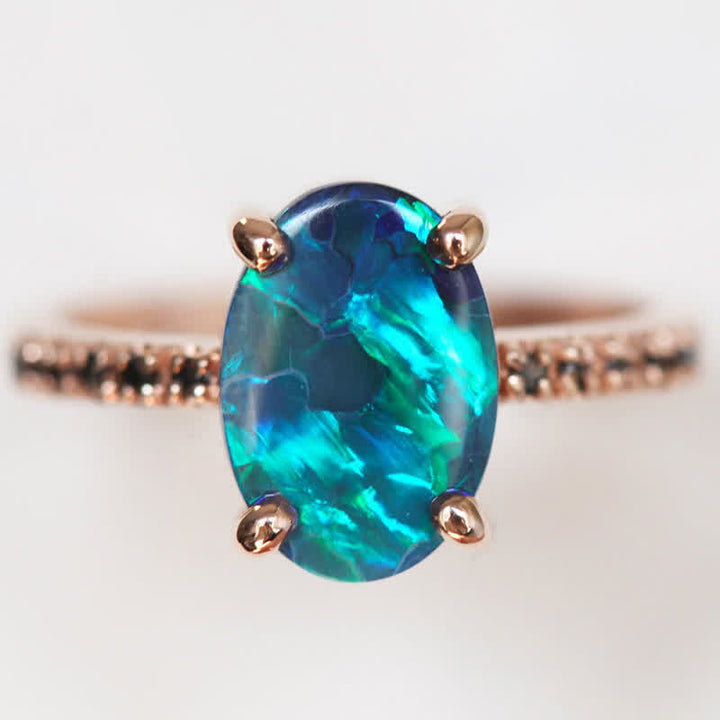 Olivenorma Sapphire With Opal 3 - Piece Ring Set