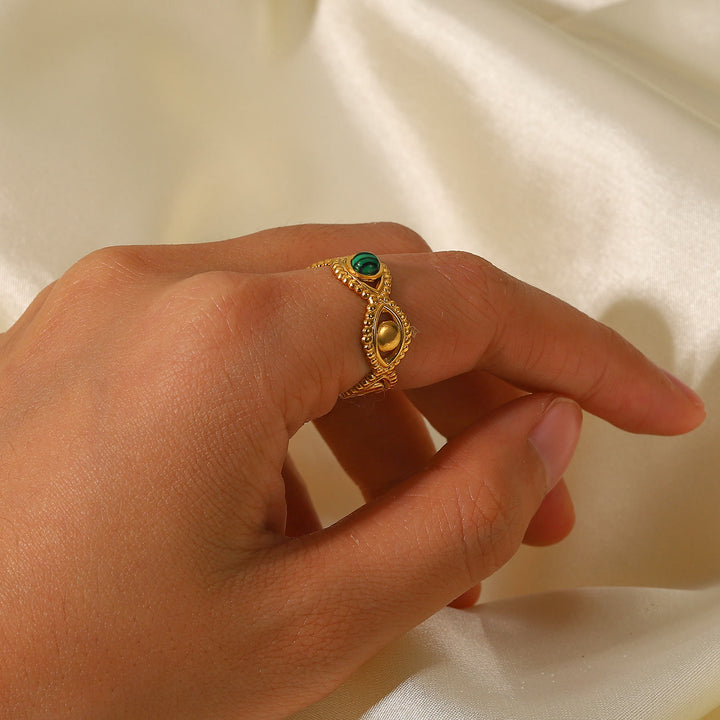 Olivenorma Gold Green Natural Malachite Open Ring Set