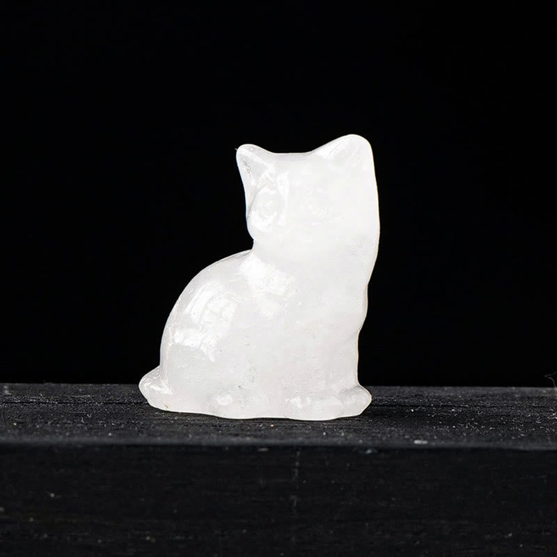 Olivenorma Natural Crystal Lucky Cat Carved Gemstone Decoration - Clear Crystal - image 1