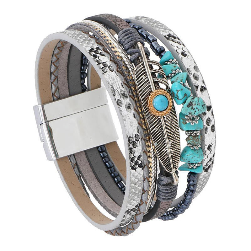 Olivenorma Brown Vintage Turquoise Multi-layer Leather Bracelet