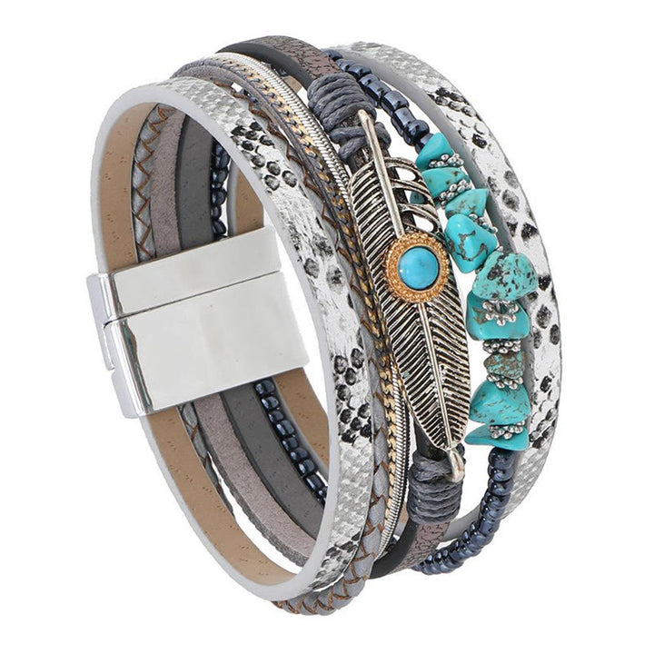 Olivenorma Brown Vintage Turquoise Multi-layer Leather Bracelet