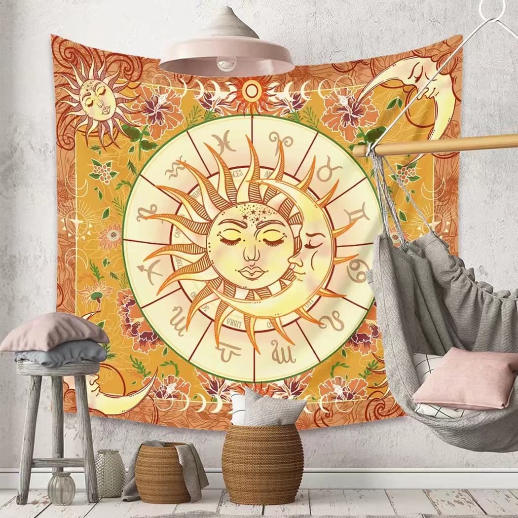 Olivenorma Yellow Sun Boho Zodiac Tapestry