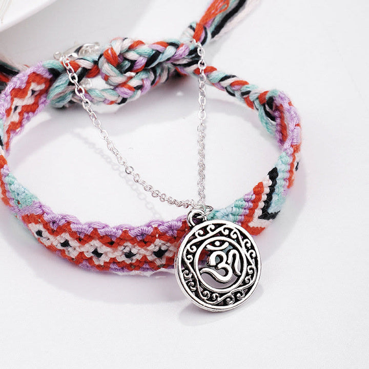 Olivenorma Handwoven Cotton Rope OM Pendant Bracelet Anklet