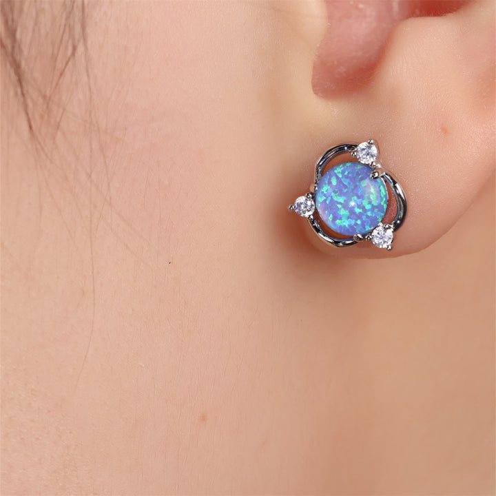 Olivenorma Opal Small Round White Zircon Stud Earrings