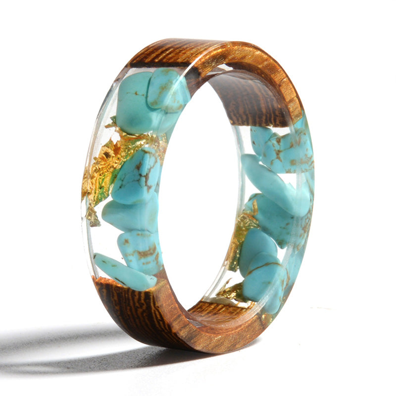 Olivenorma Intellectual & Optimistic - Handmade Wood Ring - Turquoise + Gold - 11 - image 2