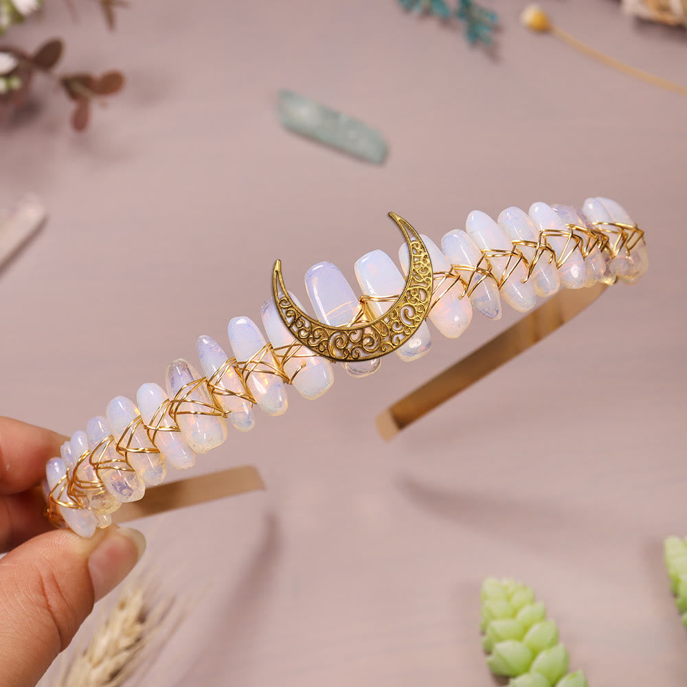 Olivenorma Natural Stone Gold Thread Moon Crystal Crown