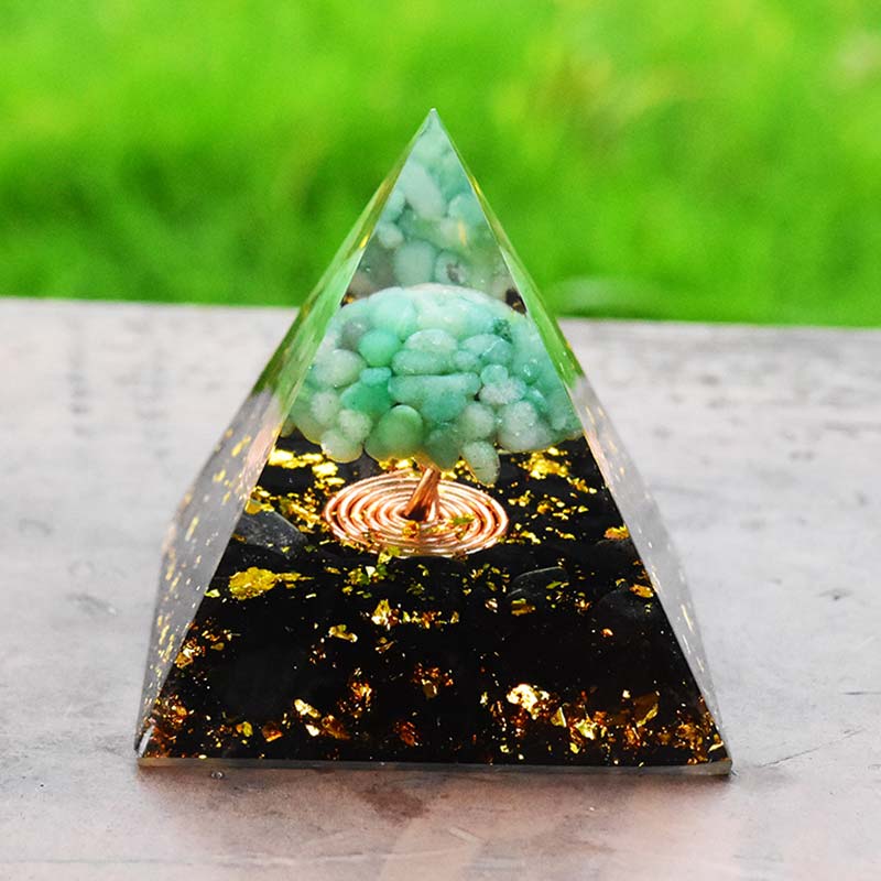 Olivenorma Green Aventurine Obsidian Tree Of Life Orgone Pyramid