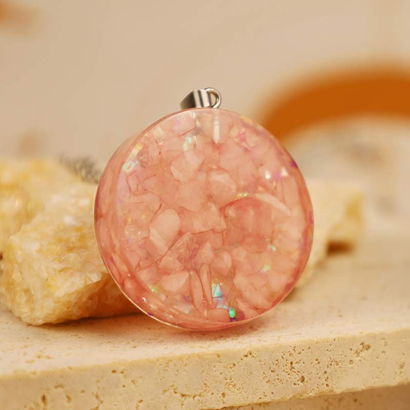 Rose Quartz Fower Of Life Reki Necklace