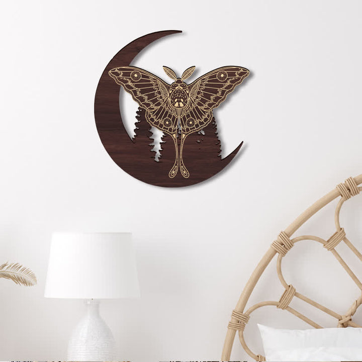 Olivenorma Crescent Moon Moth Wooden Wall Decor