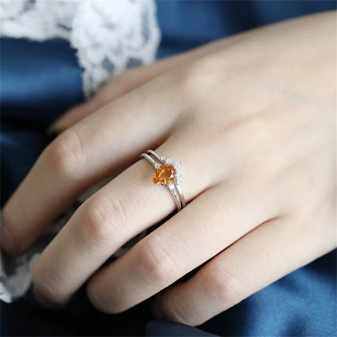 Olivenorma 925 Silver Gold Drop Shape Citrine Ring